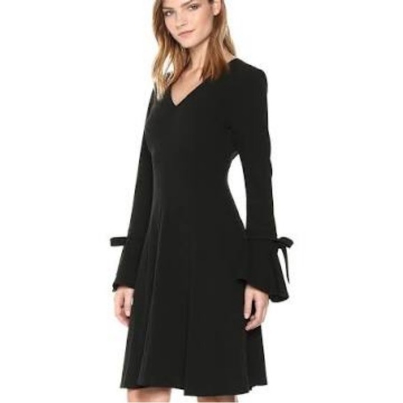 Calvin Klein Black A-Line Dress with V-Neck and Bell Sleeves NWOT - Picture 12 of 13